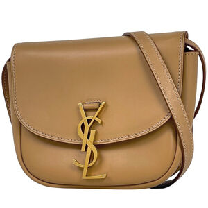 Yves Saint Laurent logo shoulder bag, crossbody, leather, beige, 619740, women's